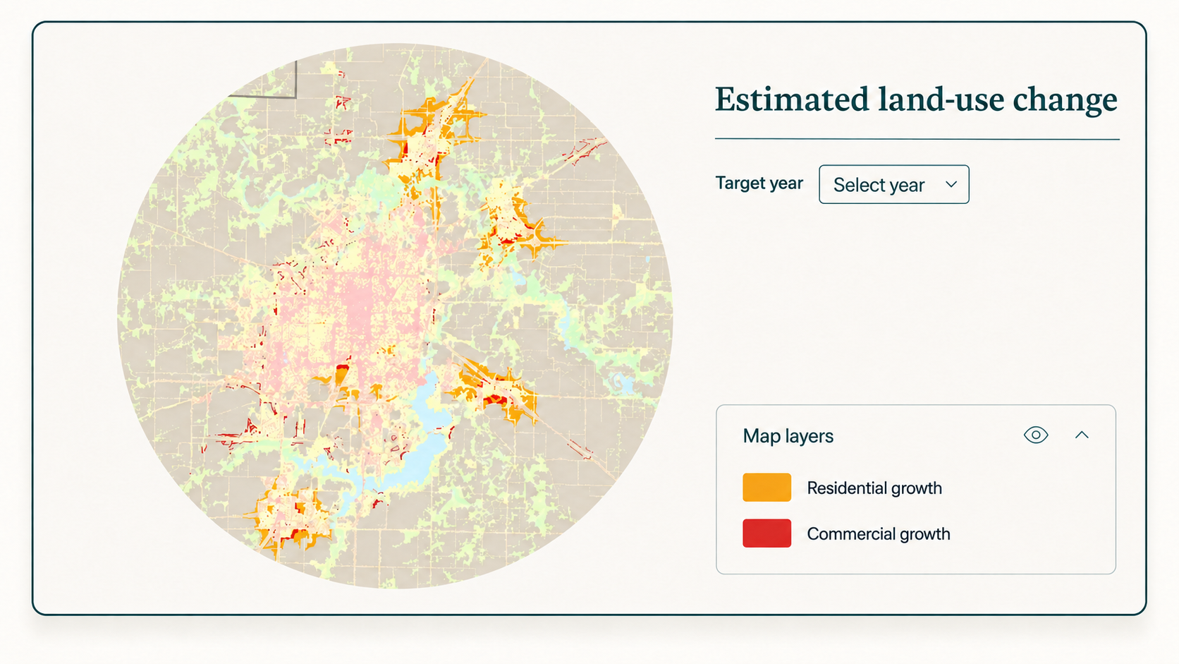 Concept interface showing an estimated land-use change map and its legend