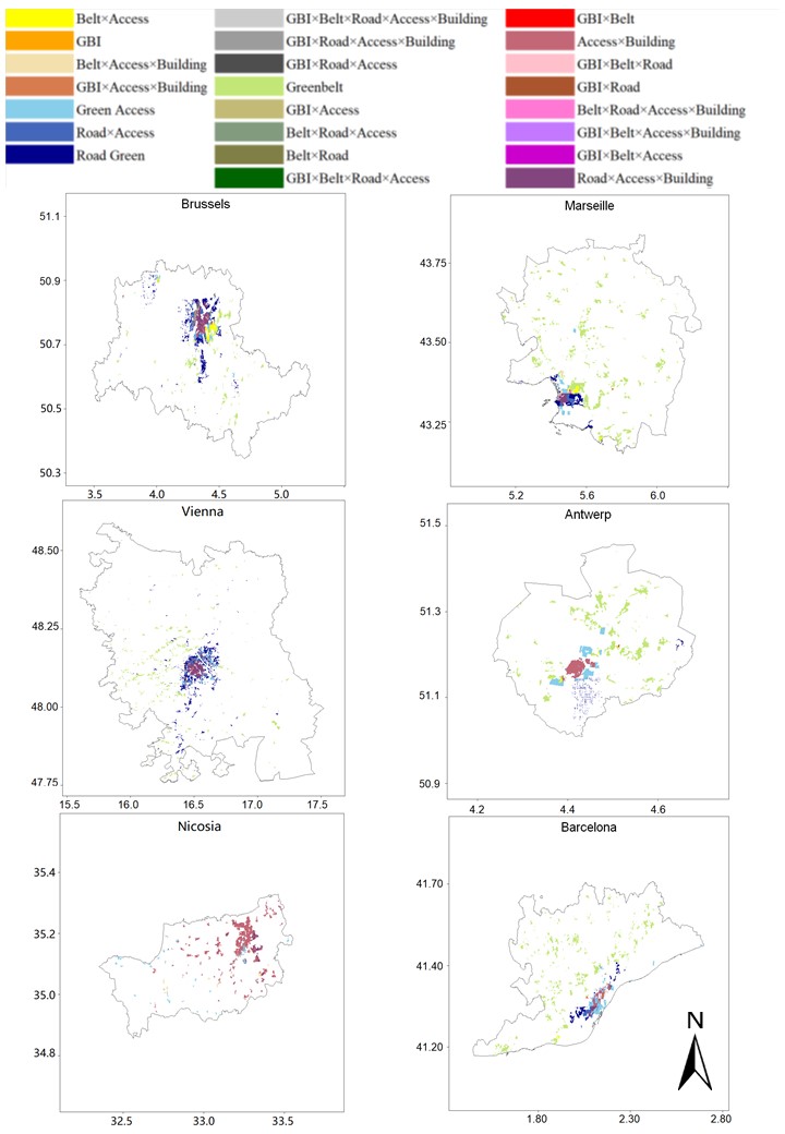 Nature-based-solution combinations across six European cities