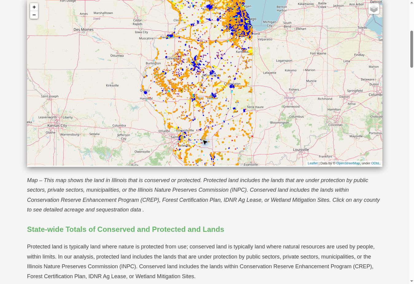 Map of conserved and protected land used as a policy baseline